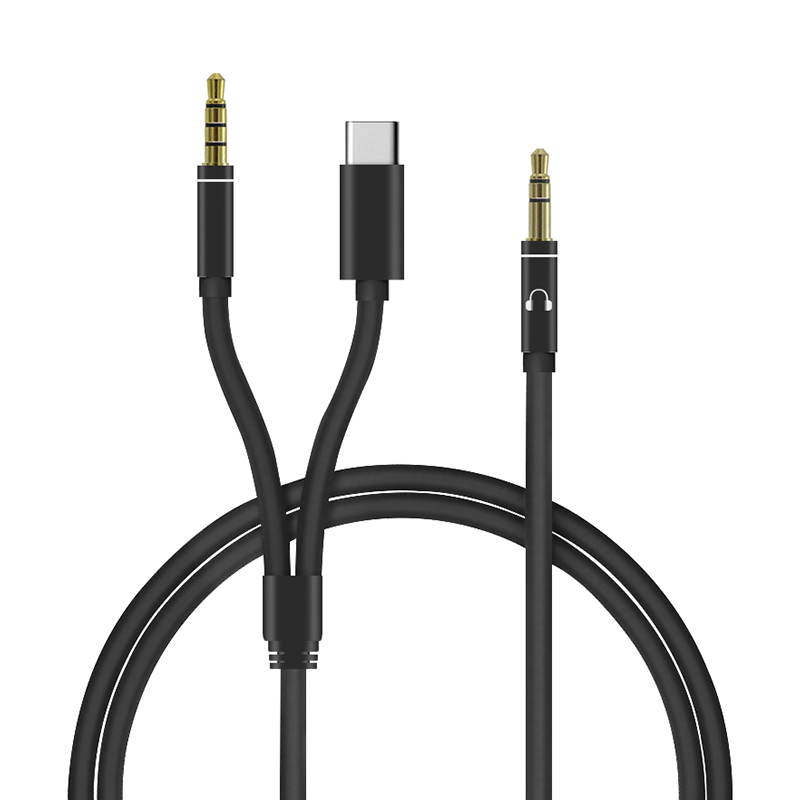 Adapter audio 2-in-1 3.5mm na Type-C + AUX crni