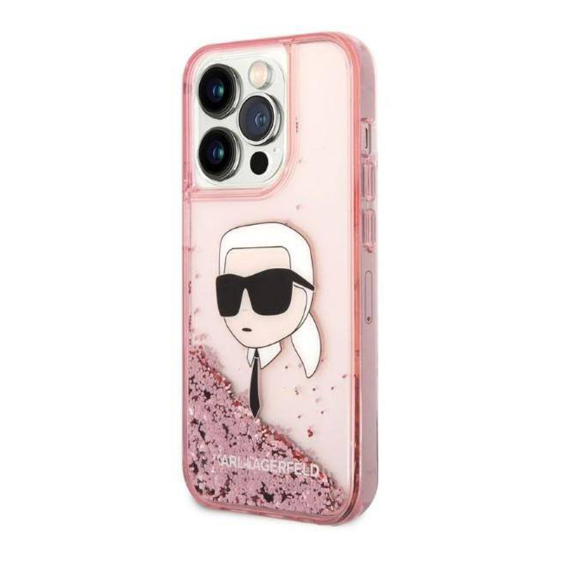 Futrola Karl Lagerfeld Liquid Glitter NFT Karl's Head Hard za Iphone 14 Pro pink Full ORG (KLHCP14LLNKHC)