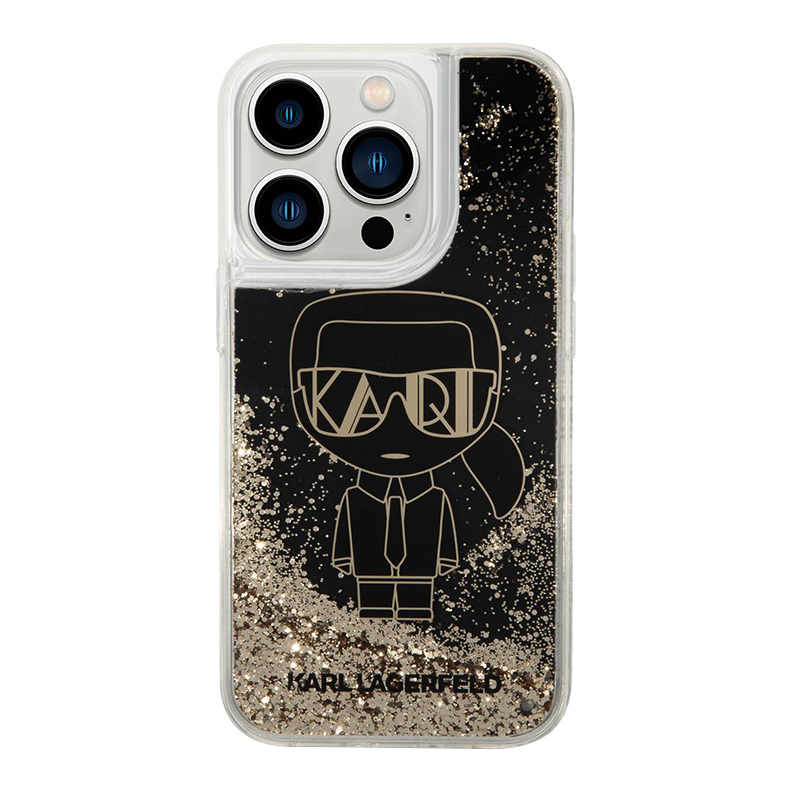 Futrola Karl Lagerfeld Liquid Glitter Case Gatsby Ikonik za Iphone 14 Pro crno-zlatna Full ORG (KLHCP14LLGGKB)