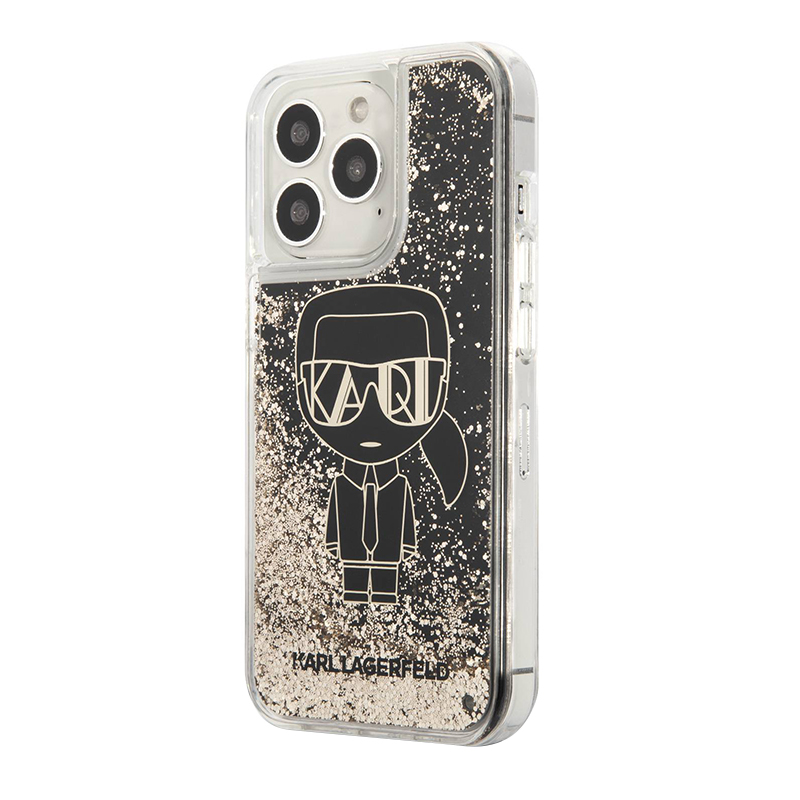Futrola Karl Lagerfeld Liquid Glitter Case Gatsby Ikonik za Iphone 14 Pro Max crno-zlatna Full ORG (KLHCP14XLGGKB)