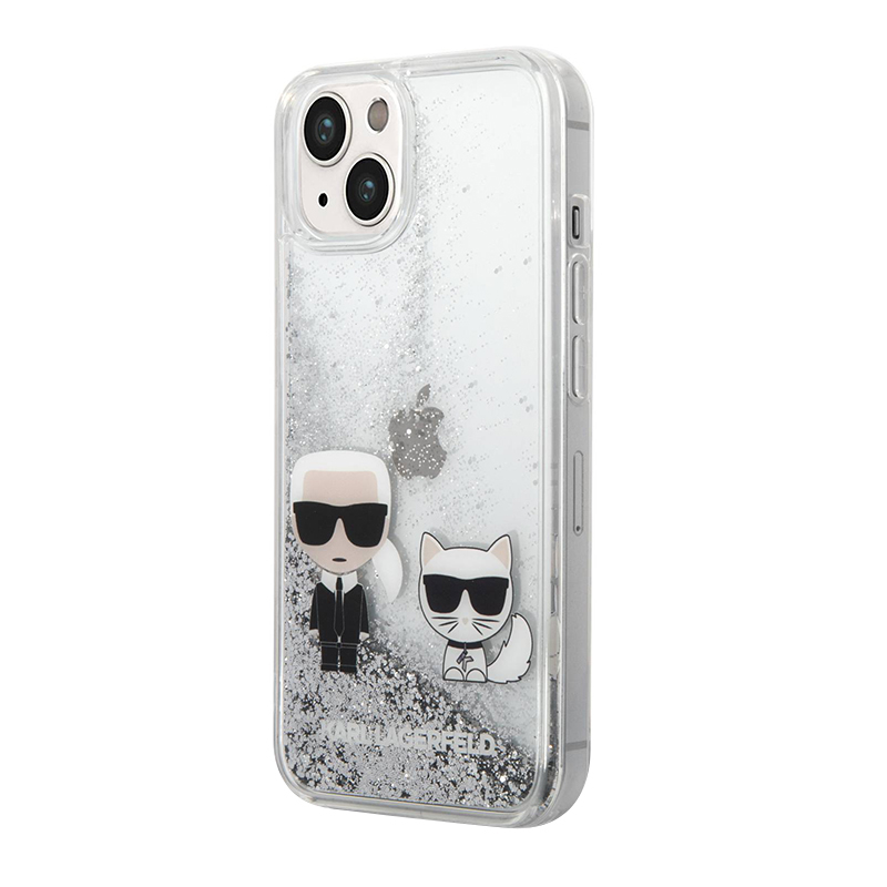 Futrola Karl Lagerfeld Liquid Glitter Case Karl And Choupette za Iphone 14 srebrna Full ORG (KLHCP14SGKCS)