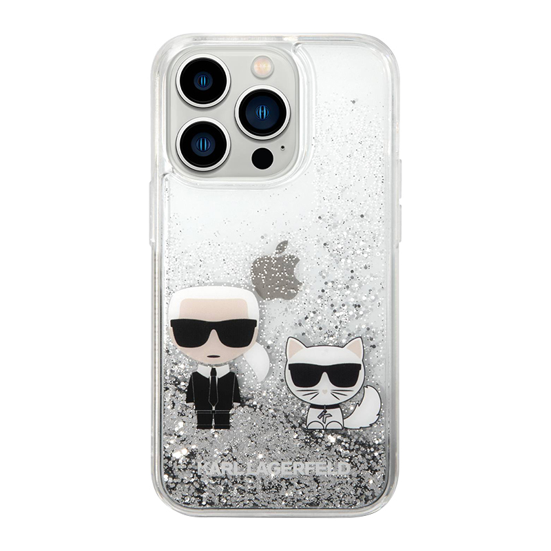 Futrola Karl Lagerfeld Liquid Glitter Case Karl And Choupette za Iphone 14 Pro Max srebrna Full ORG (KLHCP14XGKCS)