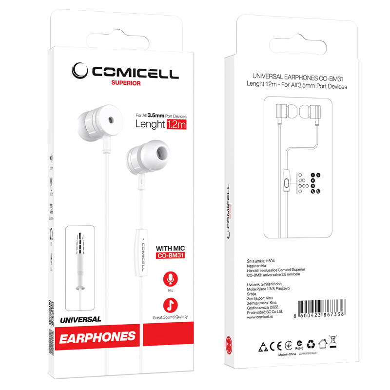 Handsfree slušalice Comicell Superior CO-BM31 univerzalne 3.5 mm bijele